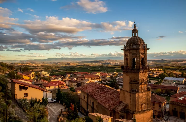 Bastida, wine city of the Rioja Alavesa, Spain, at sunset