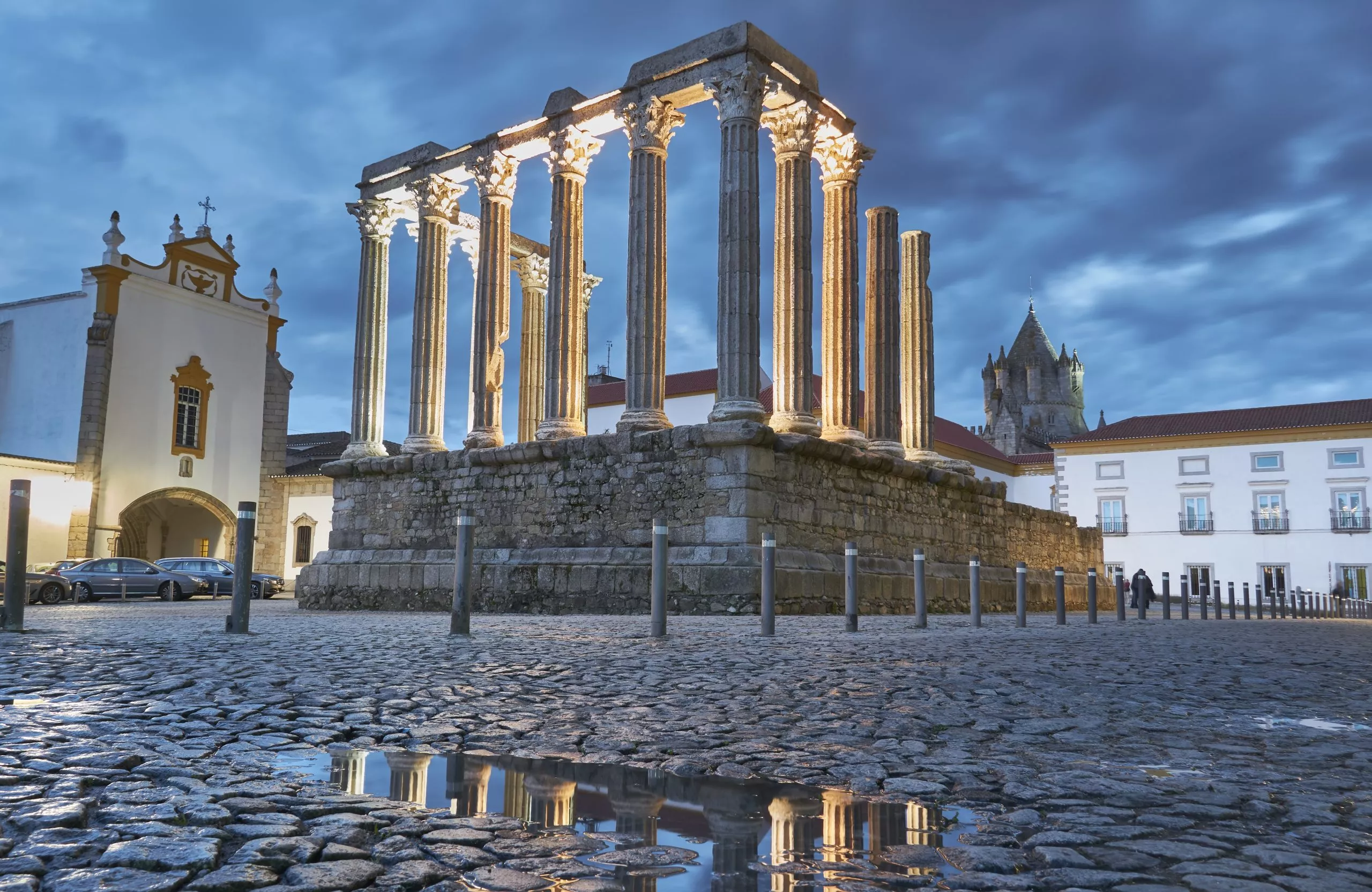 Roman temple of Diana and cathedral in Evora, Portugal. Europe