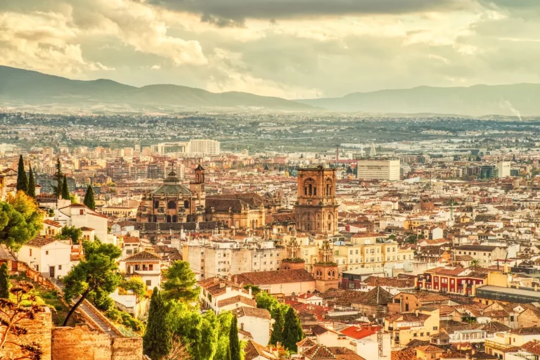 Granada Cathedral Aerial View at Sunset, Andalusia, Spain