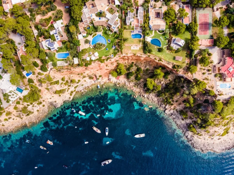 Ibiza coast with luxury houses.