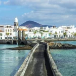 havsutsikt vid slottet San Gabriel och Arrrecife, Lanzarote, Kanarieöarna, Spanien