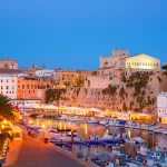 Ciutadella Menorca marina Havn solnedgang rådhus og katedral på De Baleariske Øer