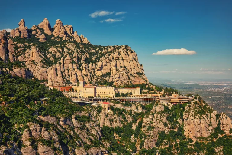 View to Montserrat Monastery in Monserrat Natural park in Catalonia, Spain